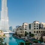 Burj Khalifa and lakes resorts in Dubai, United Arab Emirates