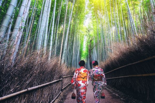 Women in kimono in Kyoto, Japan.